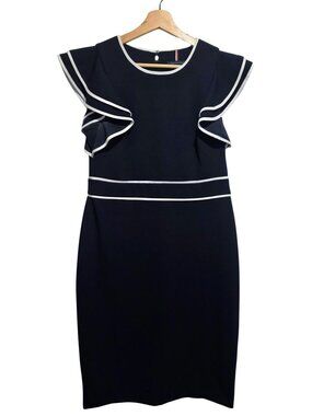 Tommy Hilfiger Navy Ruffle Sleeve Dress w/ White Trim — Size 8